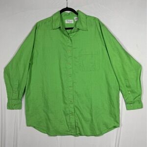 Vtg Westbound 100% Linen‎ Shirt 1X Green Button Up Minimalist Fisherman Preppy